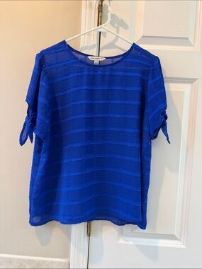 Counterparts Cobalt Blue Short-Sleeve Tie-Sleeve Blouse